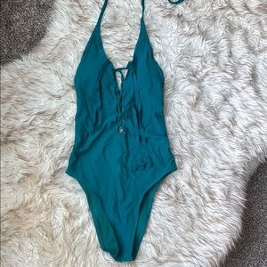 Aerie Teal High-Leg Cheeky One-Piece Swimsuit